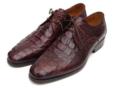 Paul Parkman Men's Brown & Bordeaux Crocodile Embossed Calfskin Derby Shoes (ID#1438BRD)