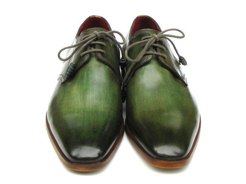 Paul Parkman Men's Green Hand-Painted Derby Shoes Leather Upper and Leather Sole (ID#059-GREEN)