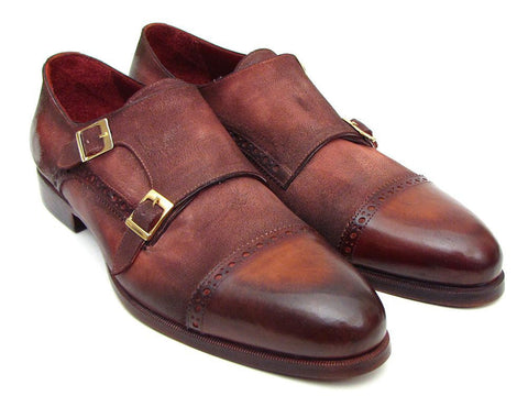 Paul Parkman Men's Captoe Double Monkstrap Antique Brown Suede (ID#045BT11)