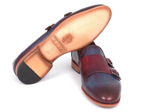 Paul Parkman Men's Bordeaux & Navy Double Monkstrap Shoes (ID#HR65CX)