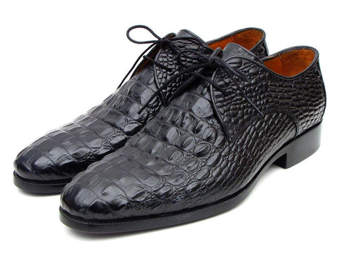 Paul Parkman Men's Black Crocodile Embossed Calfskin Derby Shoes (ID#1438BLK)