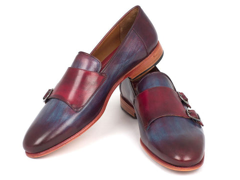 Paul Parkman Men's Bordeaux & Navy Double Monkstrap Shoes (ID#HR65CX)