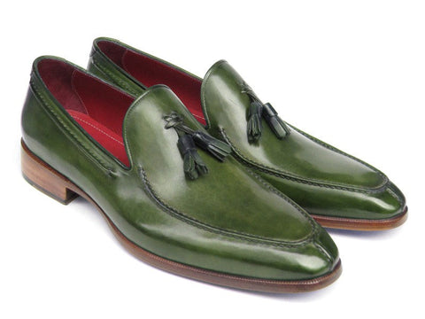 Paul Parkman Men's Tassel Loafer Green Hand Painted Leather (ID#083-GREEN)