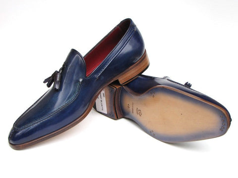 Paul Parkman Men's Tassel Loafer Blue Hand Painted Leather (ID#083-BLU)