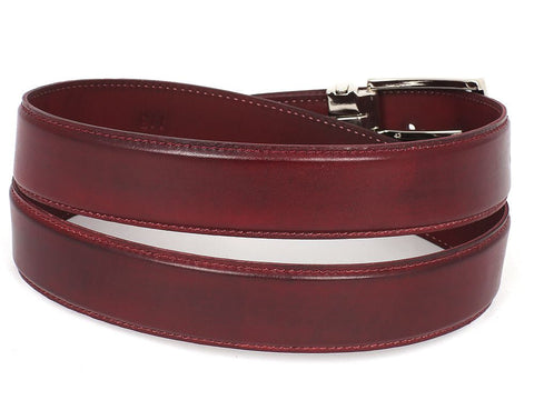 PAUL PARKMAN Men's Leather Belt Hand-Painted Bordeaux (ID#B01-BRD)