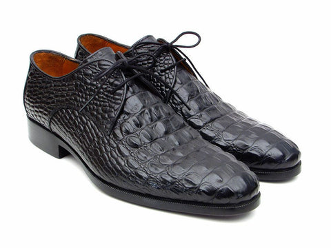 Paul Parkman Men's Black Crocodile Embossed Calfskin Derby Shoes (ID#1438BLK)