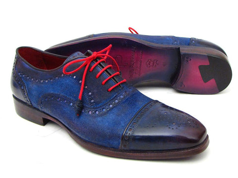 Paul Parkman Men's Captoe Oxfords Blue Suede (ID#024-BLUSD)