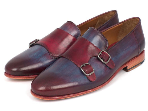 Paul Parkman Men's Bordeaux & Navy Double Monkstrap Shoes (ID#HR65CX)