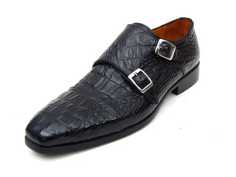 Paul Parkman Men's Double Monkstraps Black Crocodile Embossed Calfskin (ID#045BK41)