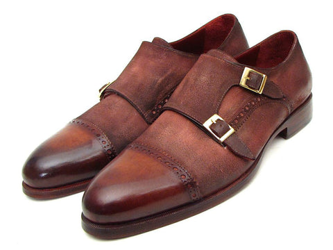 Paul Parkman Men's Captoe Double Monkstrap Antique Brown Suede (ID#045BT11)