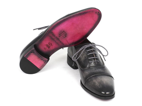 Paul Parkman Captoe Oxfords Gray & Black Hand Painted Shoes (ID#077-GRY)