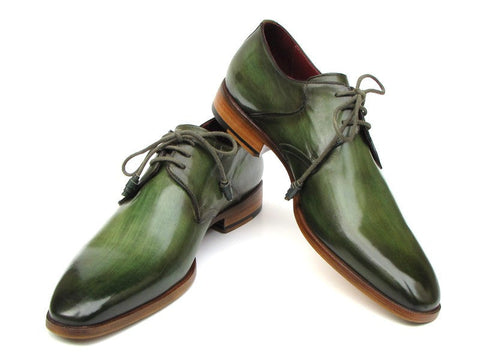 Paul Parkman Men's Green Hand-Painted Derby Shoes Leather Upper and Leather Sole (ID#059-GREEN)