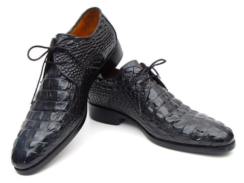 Paul Parkman Men's Black Crocodile Embossed Calfskin Derby Shoes (ID#1438BLK)