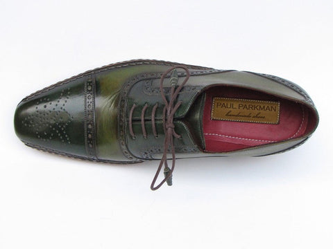 Paul Parkman Men's Side Handsewn Captoe Oxfords Green (ID#5032-GREEN)