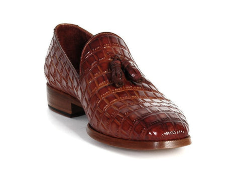 Paul Parkman Men's Brown Crocodile Embossed Calfskin Tassel Loafer (ID#0823-BRW)