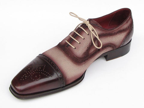 Paul Parkman Men's Captoe Oxfords - Bordeaux / Beige Hand-Painted Suede Upper and Leather Sole (ID#024-BRR)