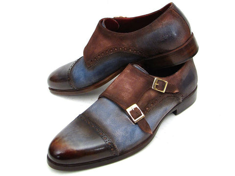 Paul Parkman Captoe Double Monkstrap Antique Blue & Brown Suede (ID#045AN14)