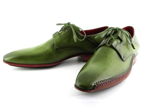 Paul Parkman Men's Ghillie Lacing Side Handsewn Dress Shoes - Green Leather Upper and Leather Sole (ID#022-GREEN)