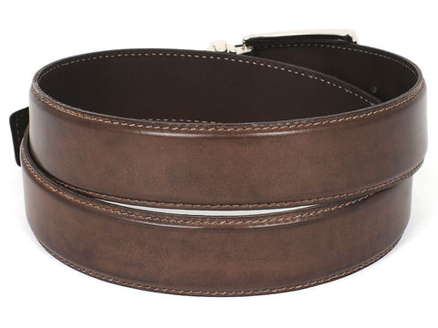 PAUL PARKMAN Men's Leather Belt Hand-Painted Brown (ID#B01-ANTBRW)