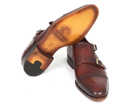 Paul Parkman Men's Cap-Toe Double Monkstraps Brown (ID#0457-BRW)