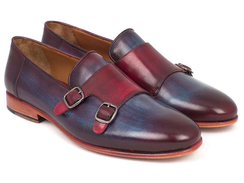 Paul Parkman Men's Bordeaux & Navy Double Monkstrap Shoes (ID#HR65CX)