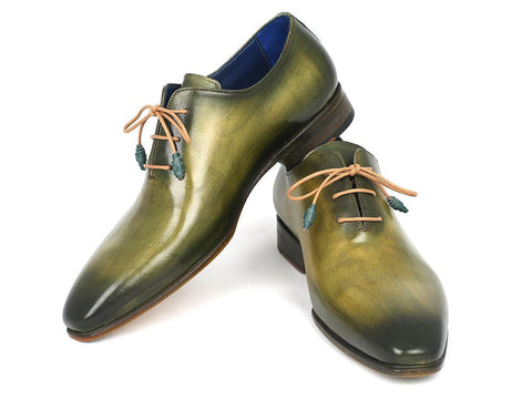 Paul Parkman Plain Toe Wholecut Oxfords Green Hanpainted Leather (ID#755-GRN)