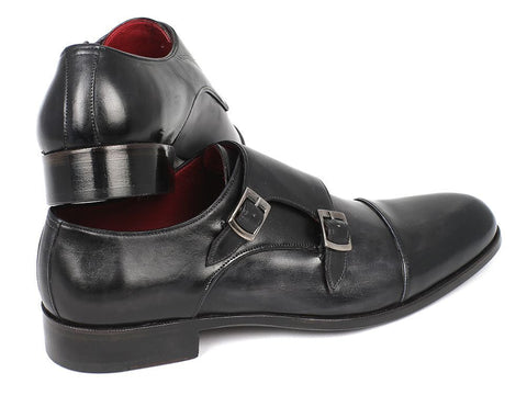 Paul Parkman Men's Cap-Toe Double Monkstraps Gray & Black (ID#0457-GRY)