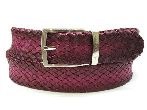 PAUL PARKMAN Men's Woven Leather Belt Purple (ID#B07-PURP)