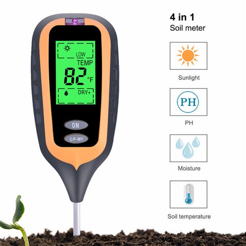 4-in-1 Soil Temperature/Moisture/Light/PH Tester for Farm, Garden, Lawn