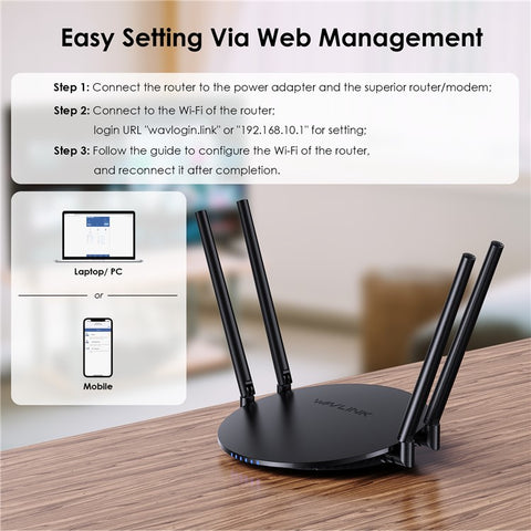 WAVLINK WN530G3 WiFi Router AC1200 Dual Band Wireless Repeater with 4x 5dBi Foldable Antenna
