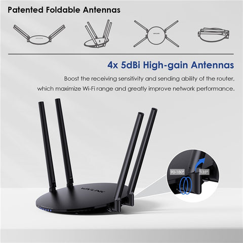 WAVLINK WN530G3 WiFi Router AC1200 Dual Band Wireless Repeater with 4x 5dBi Foldable Antenna