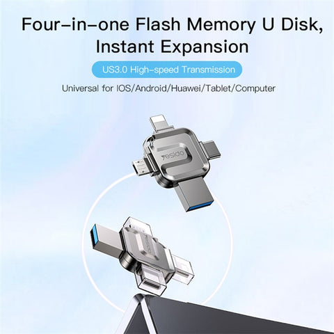 YESIDO FL15 16GB U Disk USB3.0 Flash Drive 4-in-1 Memory Stick for iOS Android Phone Tablet PC