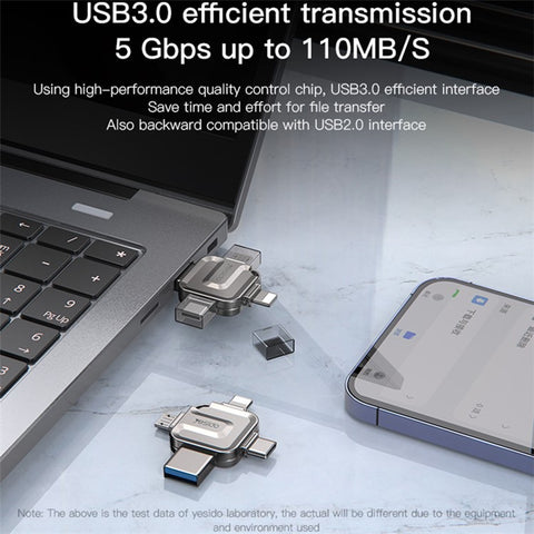 YESIDO FL15 16GB U Disk USB3.0 Flash Drive 4-in-1 Memory Stick for iOS Android Phone Tablet PC