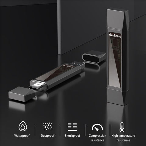 LENOVO THINKPLUS TU203 256GB Thumb Drive Photo Data Storage Stick USB+Type-C Flash Drive for MacBook Phones Tablets