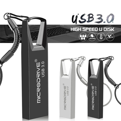 MICRODRIVE 128GB Mini Flash Drive High Speed USB 3.0 Metal U-Disk with Key Ring