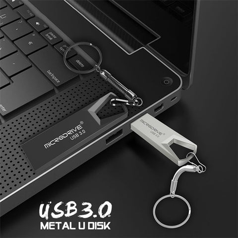 MICRODRIVE 128GB Mini Flash Drive High Speed USB 3.0 Metal U-Disk with Key Ring