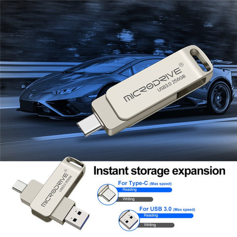 MICRODRIVE MDTU21 256GB Flash Drive 2-in-1 USB 3.0 + Type-C Rotating Metal U-Disk