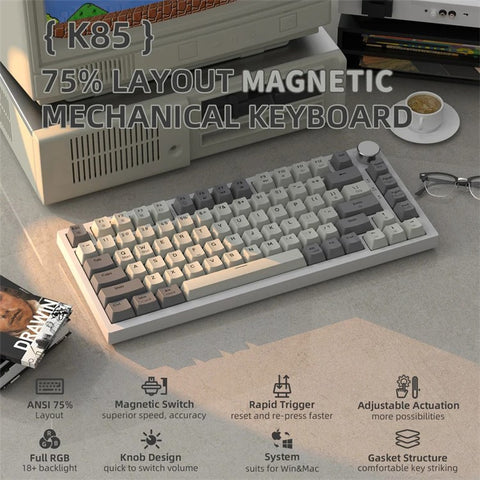 ATTACK SHARK K85 Type-C Wired Mechanical Keyboard Wired 82 Keys Magnetic Switch RGB Gaming Keyboard