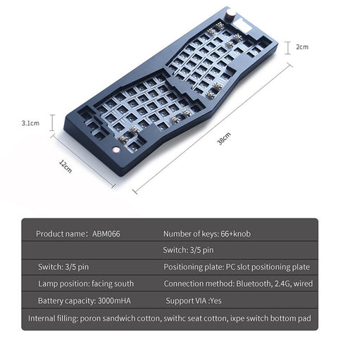 ABM066 2.4G Wireless+USB Wired+Bluetooth-compatible Mechanical Gasket-Mount Keyboard Kit