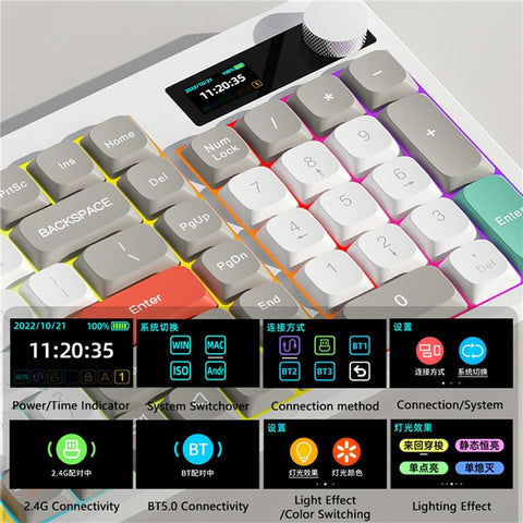 IBLANCOD YK100 Bluetooth / Wired / 2.4G Wireless Keyboard RGB Backlit 101-Key Mechanical Keyboard with Display Screen