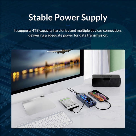 ORICO AT2U3-16AB Transparent Design 16 Ports 5Gbps High Speed USB3.0 Hub Aluminum Alloy + PC Phone Charging Splitter with Individual Switches
