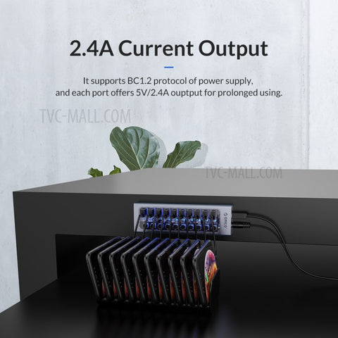 ORICO AT2U3-16AB Transparent Design 16 Ports 5Gbps High Speed USB3.0 Hub Aluminum Alloy + PC Phone Charging Splitter with Individual Switches