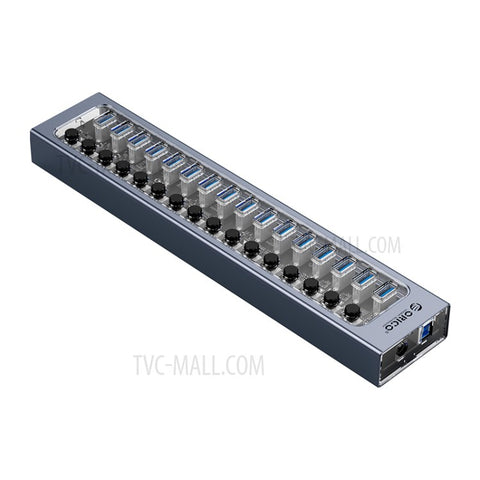 ORICO AT2U3-16AB Transparent Design 16 Ports 5Gbps High Speed USB3.0 Hub Aluminum Alloy + PC Phone Charging Splitter with Individual Switches