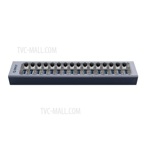 ORICO AT2U3-16AB Transparent Design 16 Ports 5Gbps High Speed USB3.0 Hub Aluminum Alloy + PC Phone Charging Splitter with Individual Switches