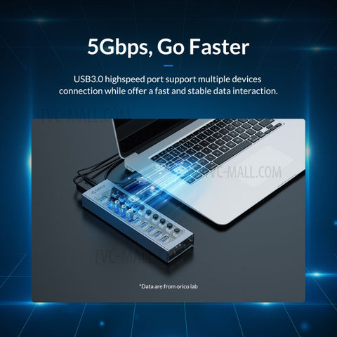 ORICO AT2U3-16AB Transparent Design 16 Ports 5Gbps High Speed USB3.0 Hub Aluminum Alloy + PC Phone Charging Splitter with Individual Switches