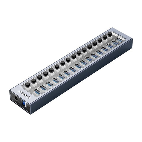 ORICO AT2U3-16AB Transparent Design 16 Ports 5Gbps High Speed USB3.0 Hub Aluminum Alloy + PC Phone Charging Splitter with Individual Switches