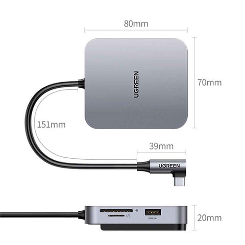 UGREEN 60377 5-in-1 USB-C to USB 3.0 HUB Magnetic Absorption Deconcentrator Card Reader for iMac/MacBook/iPad/PCs