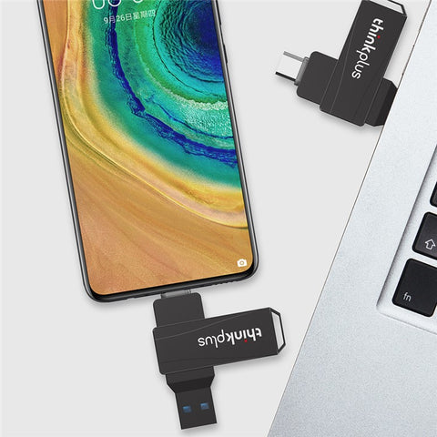 LENOVO THINKPLUS MU252 128GB for iPhone 15 Series USB A + C 3.1 U-Disk Memory Stick High Speed Rotating Data Transfer Flash Drive