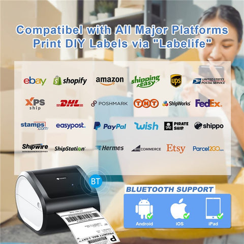 PHOMEMO D520-BT Inkless Thermal Printer Mailing Label Bluetooth-compatible Printer, US Plug