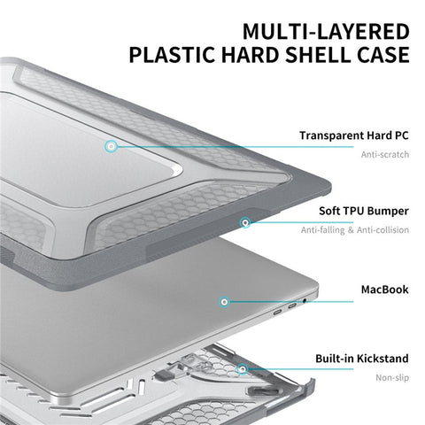 ENKAY HAT PRINCE for MacBook Pro 16 inch (2019) A2141 (EU Version) Hard PC Shock-Absorbing Cover Kickstand Protective Laptop Case Shell with TPU Keyboard Film + Anti-Dust Plugs